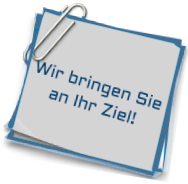Notizzettel mit Heftklammer Text: Wir bringen Sie an Ihr Ziel
